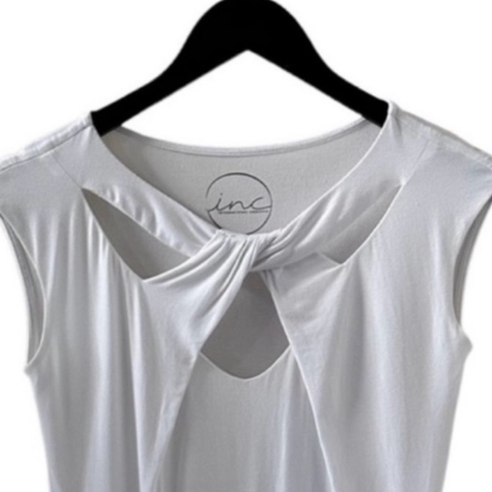INC International Concepts White Twist Neck Short Sleeve Top Size Medium - Picture 3 of 6